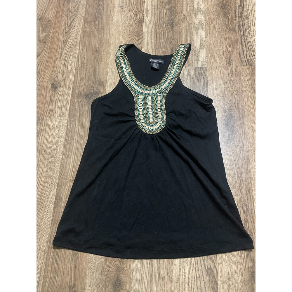 Miss Chievous Tank Top, Women's Size Medium, Black, Beaded, Sleeveless